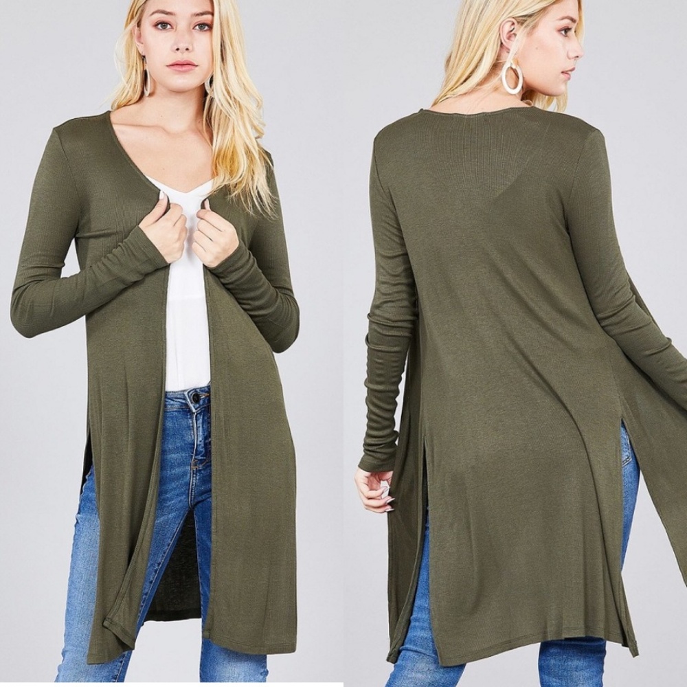 Plus & Reg Olive Side Split Cardigan Duster